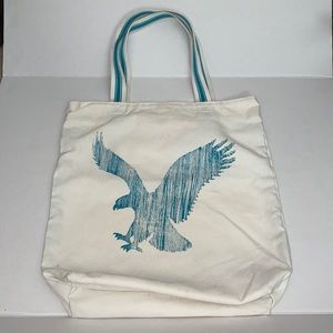 American Eagle Outfitters white and teal tote